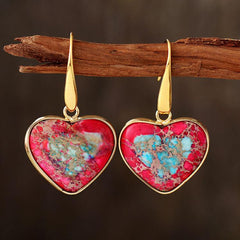 Natural Stone Heart Drop Earrings - Trendsi