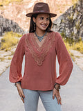 Swiss Dot V-Neck Blouse - Trendsi