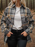 Plaid Snap Down Long Sleeve Shacket - Trendsi - Flyclothing LLC