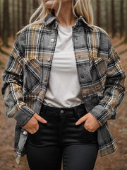 Plaid Snap Down Long Sleeve Shacket - Trendsi