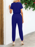 Short Sleeve V-Neck Jumpsuit with Pockets - Trendsi - Flyclothing LLC
