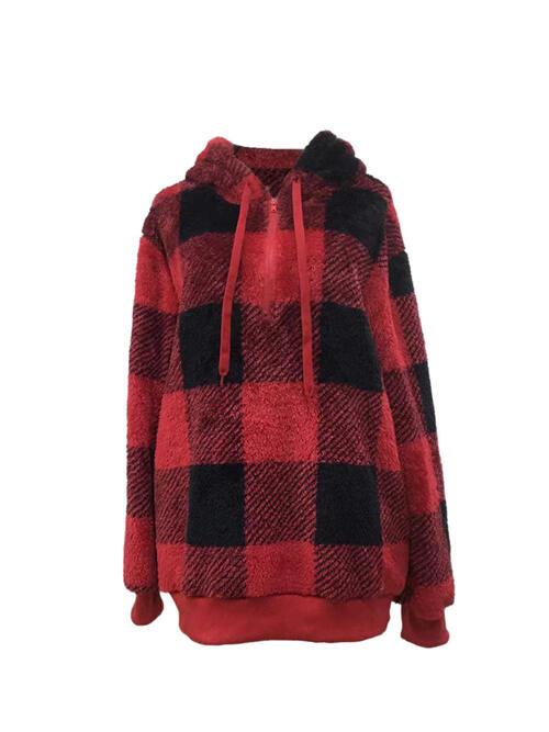 Two tone sales flannel drawstring hoodie