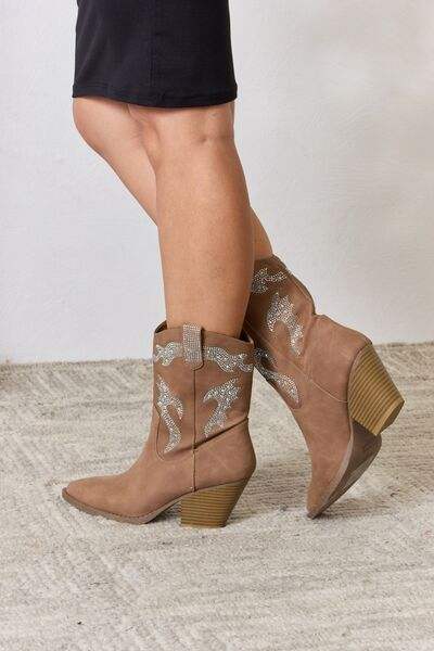Forever Link Rhinestone Detail Cowboy Boots - Trendsi - Flyclothing LLC