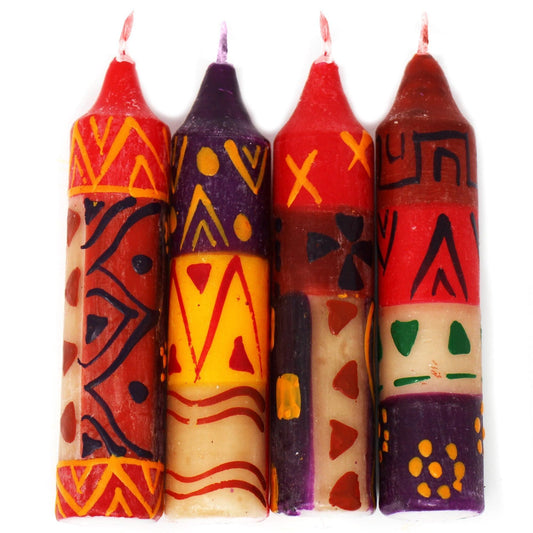 Hand-Painted 4" Dinner or Shabbat Candles, Set of 4  (Indabuko Design) - Nobunto