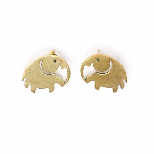 Elephant Brass Stud Earrings - Asha Handicrafts