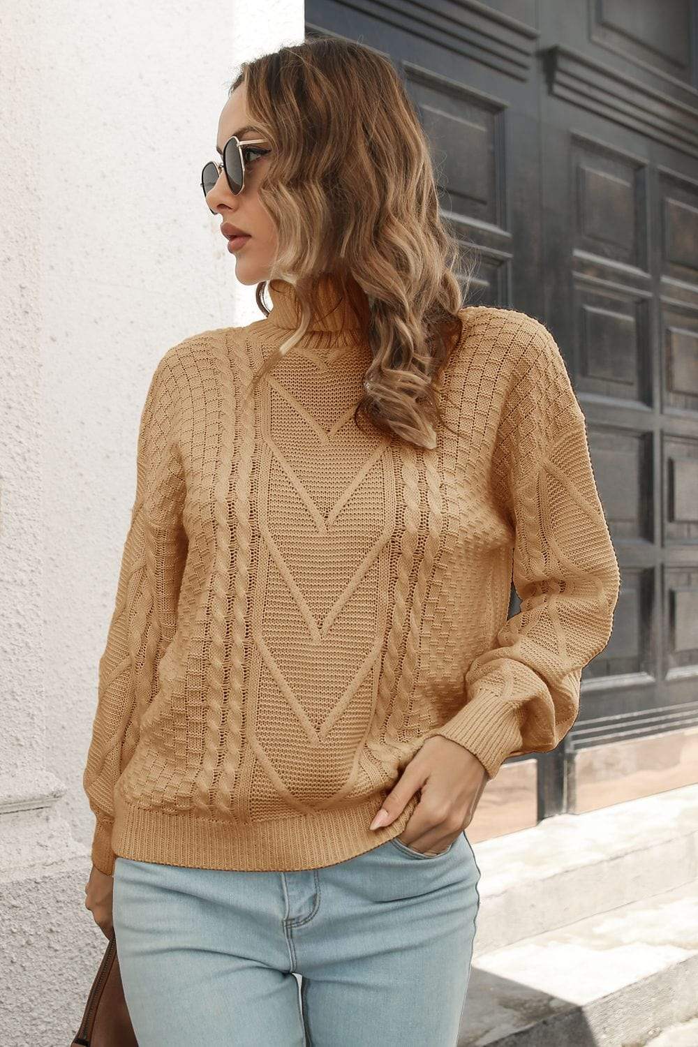 Cable-Knit Turtleneck Sweater - Trendsi - Flyclothing LLC