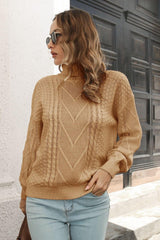 Cable-Knit Turtleneck Sweater - Trendsi