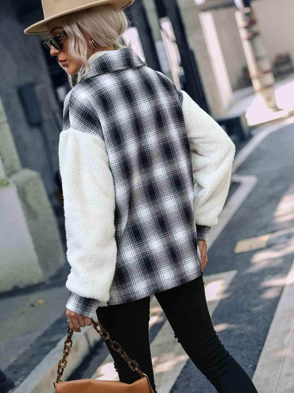 Plaid Collared Neck Button Down Jacket - Trendsi - Flyclothing LLC