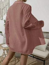 Dropped Shoulder Button Up Top and Elastic Waist Shorts Set - Trendsi - Flyclothing LLC