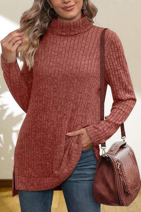 Turtleneck High Low Top - Trendsi - Flyclothing LLC