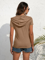 Half-Zip Short Sleeve Hooded Top - Trendsi - Flyclothing LLC