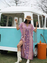 Printed Tie Neck Short Sleeve Dress - Trendsi - Flyclothing LLC
