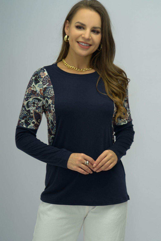Round Neck Printed Shoudler Tee - Trendsi - Flyclothing LLC