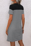 Striped Heart Short Sleeve Dress - Trendsi