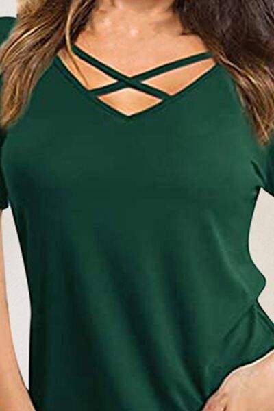 Crisscross Short Sleeve T-Shirt - Trendsi - Flyclothing LLC