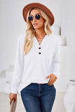 Notched Button Detail Long Sleeve T-Shirt - Trendsi