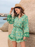 Printed Ruffled Balloon Sleeve Romper - Trendsi - Flyclothing LLC