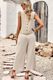 Buttoned Round Neck Tank and Wide Leg Pants Set - Trendsi - Flyclothing LLC