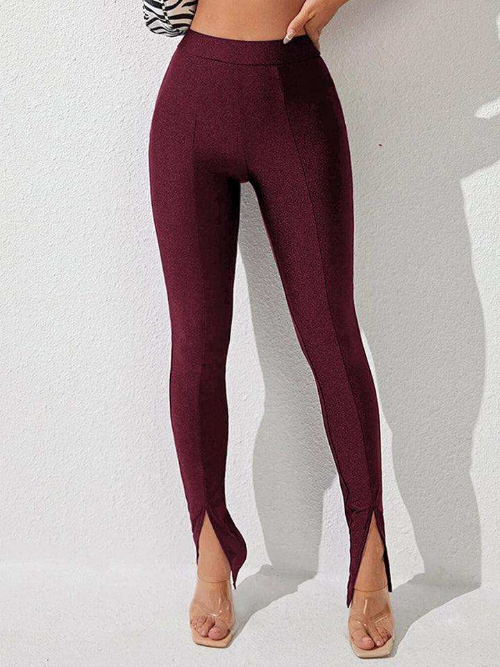 High Waist Slit Skinny Pants - Trendsi - Flyclothing LLC