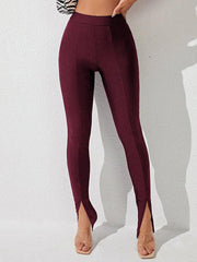 High Waist Slit Skinny Pants - Trendsi