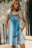 Abstract Print Round Neck Sleeveless Dress with Pockets - Trendsi - Flyclothing LLC