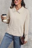 Zip Up Pocketed Collared Neck Dropped Shoulder Jacket - Flyclothing LLC