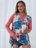 Full Size Floral Buttoned Notched Neck Top - Trendsi