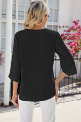 Notched Half Button T-Shirt - Trendsi - Flyclothing LLC