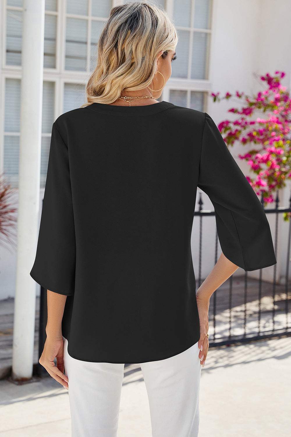 Notched Half Button T-Shirt - Trendsi - Flyclothing LLC