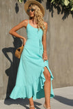 Decorative Button Spaghetti Strap Ruffle Hem Dress - Trendsi