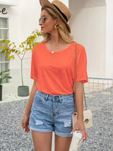 Round Neck Short Sleeve Top - Trendsi - Flyclothing LLC