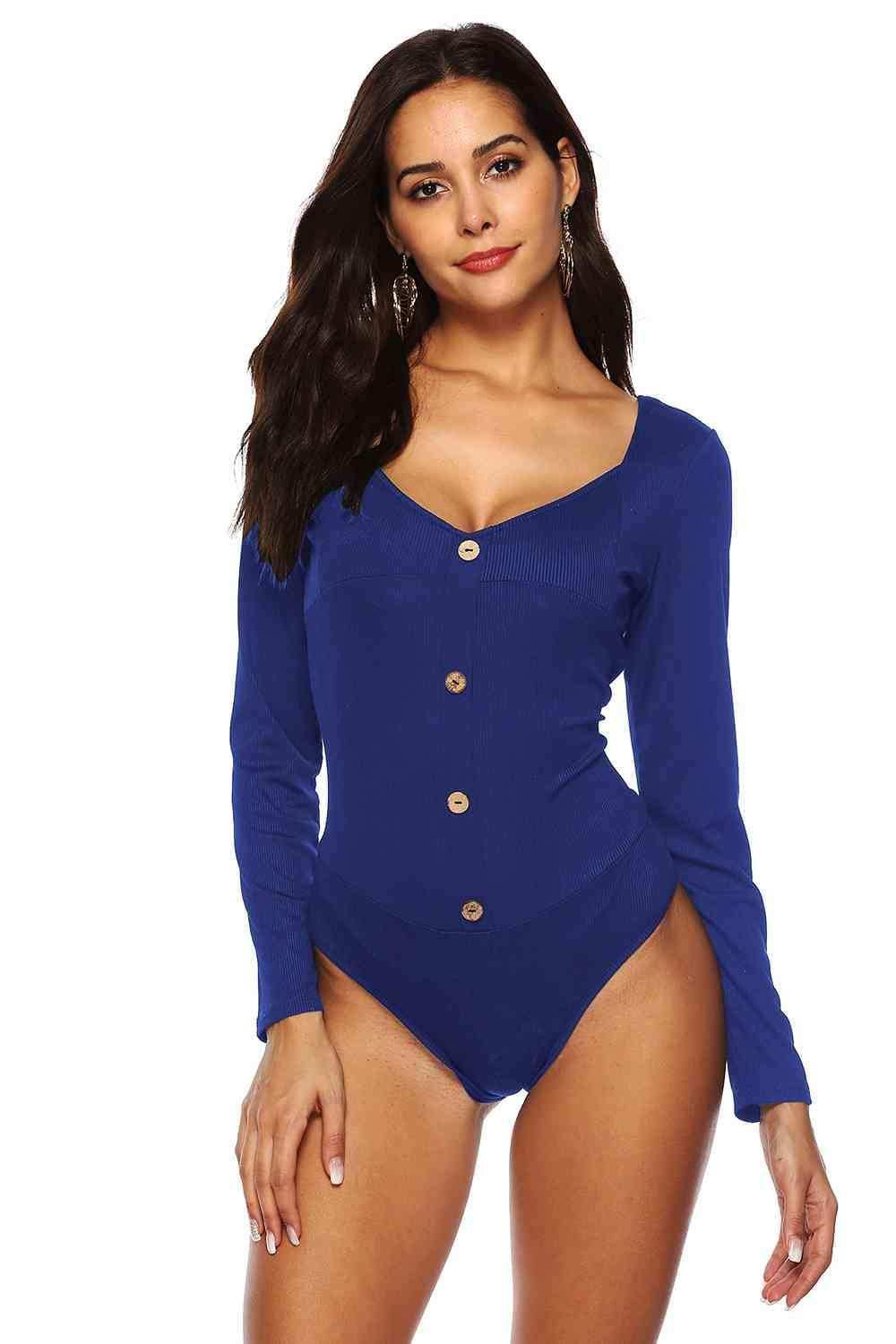Button Detail Bodysuit - Trendsi - Flyclothing LLC