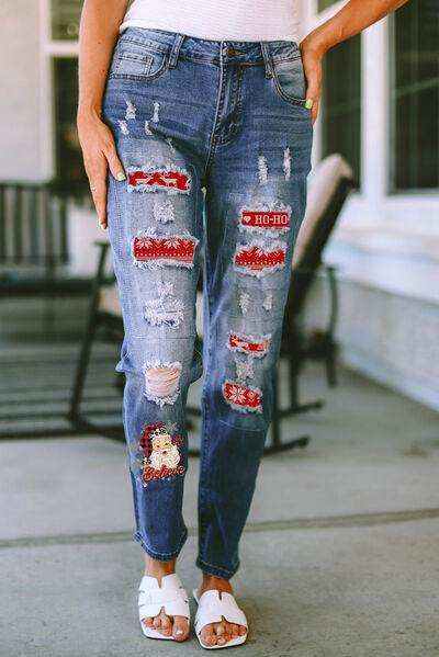Santa Graphic Distressed Straight Jeans - Trendsi - Flyclothing LLC