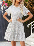 Leopard Short Flounce Sleeve Tiered Dress - Trendsi - Flyclothing LLC
