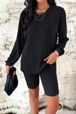Ribbed Round Neck Dropped Shoulder Top and Shorts Set - Trendsi - Flyclothing LLC