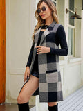 Plaid Lapel Collar Sleeveless Cardigan - Trendsi
