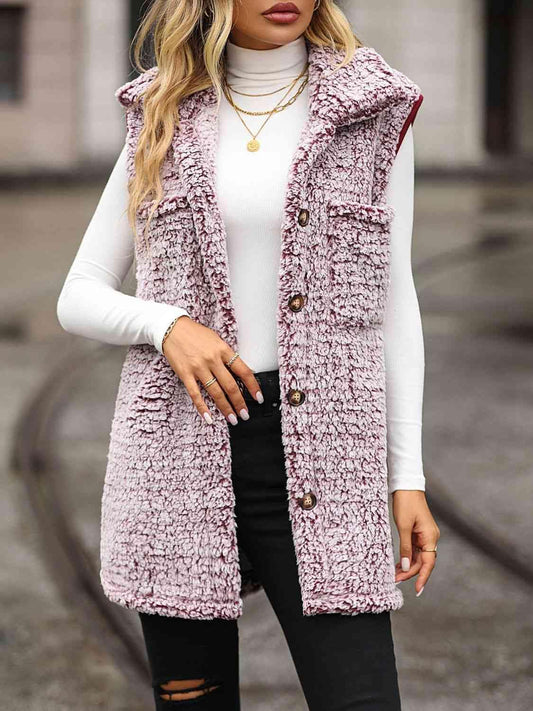 Full Size Button Down Collared Neck Vest - Trendsi