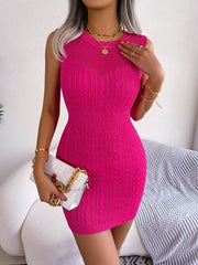 Cable-Knit Round Neck Sleeveless Sweater Dress - Trendsi