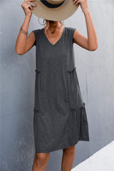 V-Neck Frill Trim Sleeveless Dress - Trendsi - Flyclothing LLC