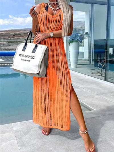 Openwork Slit Cutout Wide Strap Dress - Trendsi