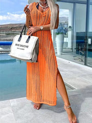 Openwork Slit Cutout Wide Strap Dress - Trendsi