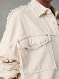 Button Down Raw Hem Denim Jacket - Trendsi - Flyclothing LLC