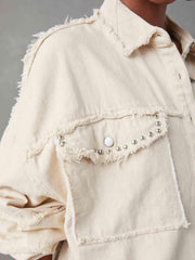 Button Down Raw Hem Denim Jacket - Trendsi