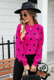 Polka Dot Round Neck Dropped Shoulder Sweater - Trendsi - Flyclothing LLC
