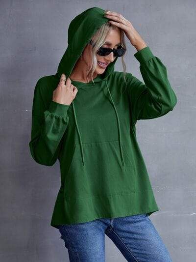 Drawstring Pocketed Dropped Shoulder Hoodie - Trendsi - Flyclothing LLC