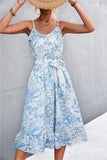 Floral Frill Trim Scoop Neck Spaghetti Strap Dress - Trendsi