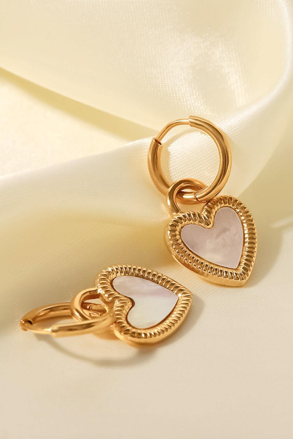 Inlaid Shell Heart Drop Earrings - Trendsi