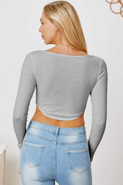Ribbed Long Sleeve T-Shirt - Trendsi - Flyclothing LLC
