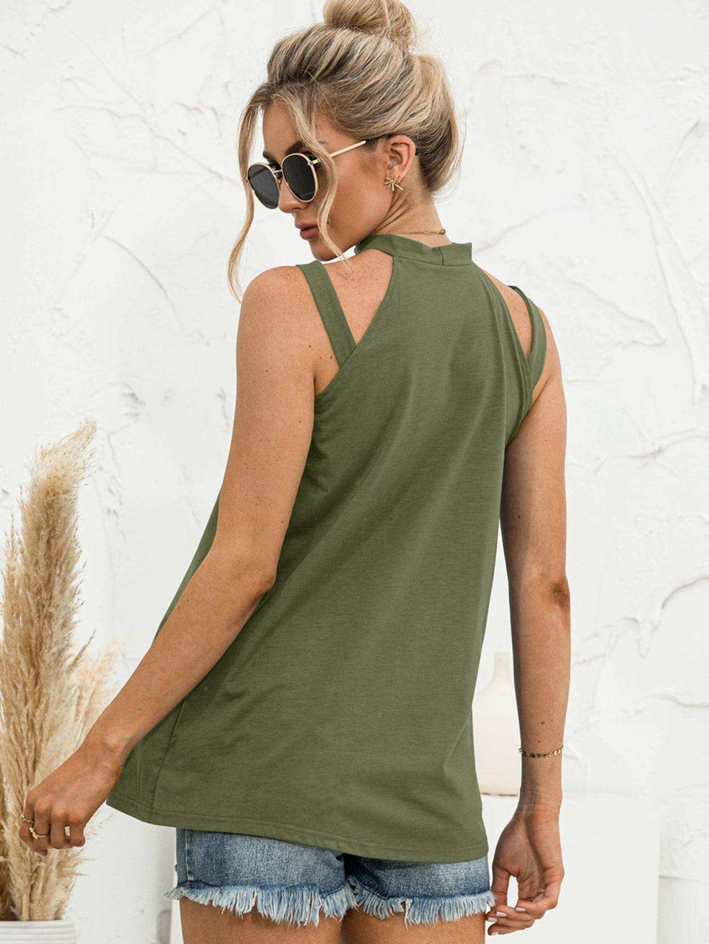 Cutout Mock Neck Tank - Trendsi - Flyclothing LLC