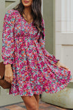 Floral Smocked V-Neck Flounce Sleeve Dress - Trendsi - Flyclothing LLC